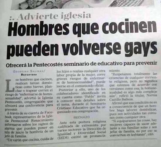 Advierte iglesia evangélica: Hombres que cocinen pueden volverse gays