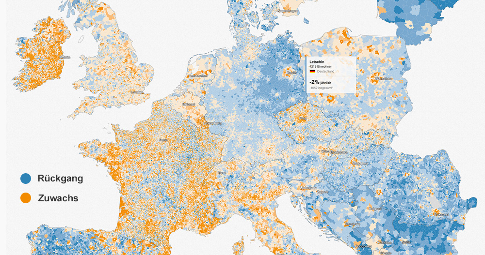 Wo Europas Bevölkerung wächst und schrumpft